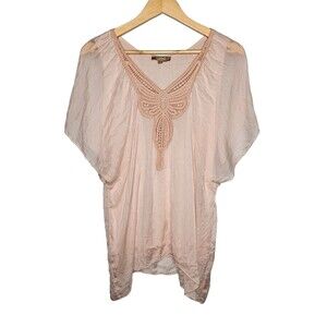 CARLA CONTI 100% Silk Blouse Small Pink Flutter Sleeves Lined Fairy Butterfly